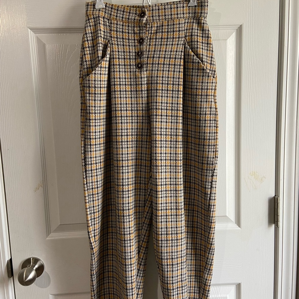 Free People Yellow Plaid Pants xs